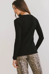 Ribbed Button Front Top in Black - FINAL SALE