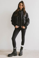 Rylee Satin Bomber Jacket in Black - FINAL SALE