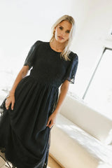 Alora Embroidered Dress in Navy - FINAL SALE
