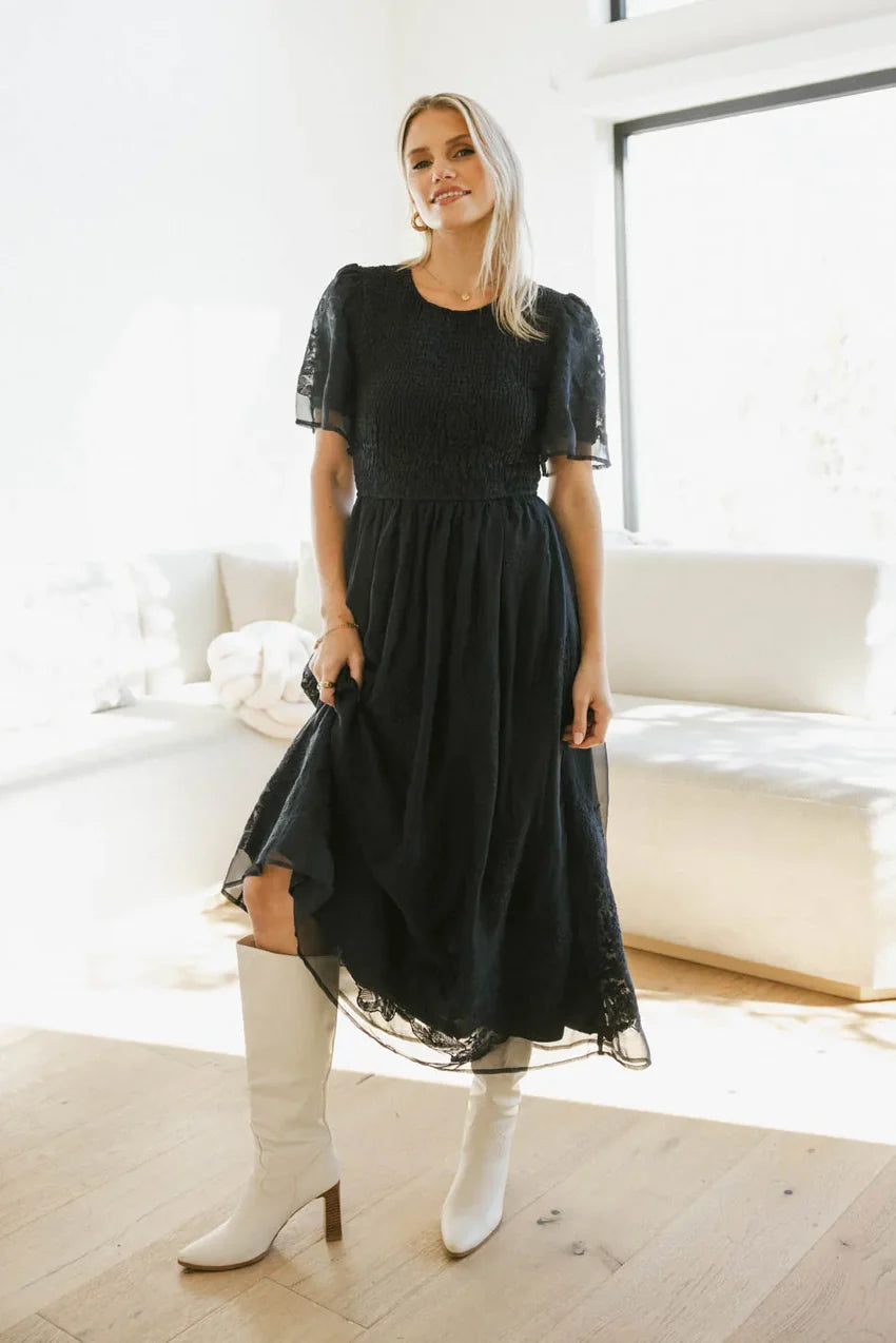 Alora Embroidered Dress in Navy - FINAL SALE