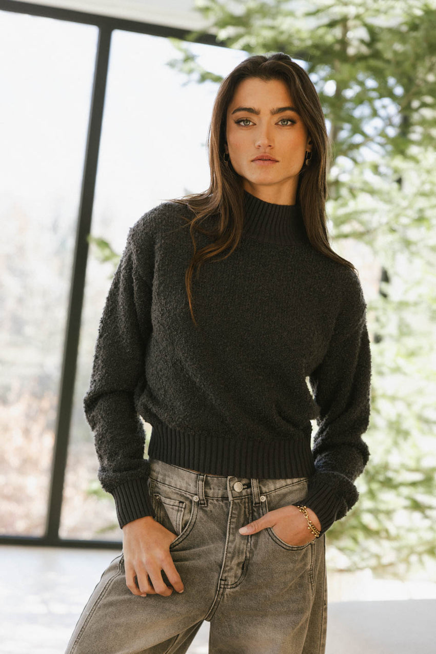Eloise Mock Neck Sweater in Charcoal - FINAL SALE
