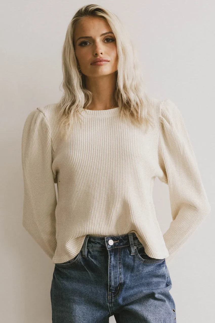 Kelcey Waffle Knit Top in Cream - FINAL SALE