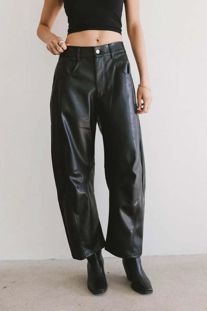 Taron Vegan Leather Barrel Jeans - FINAL SALE