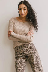 Gemma Sheer Ribbed Top in Tan - FINAL SALE