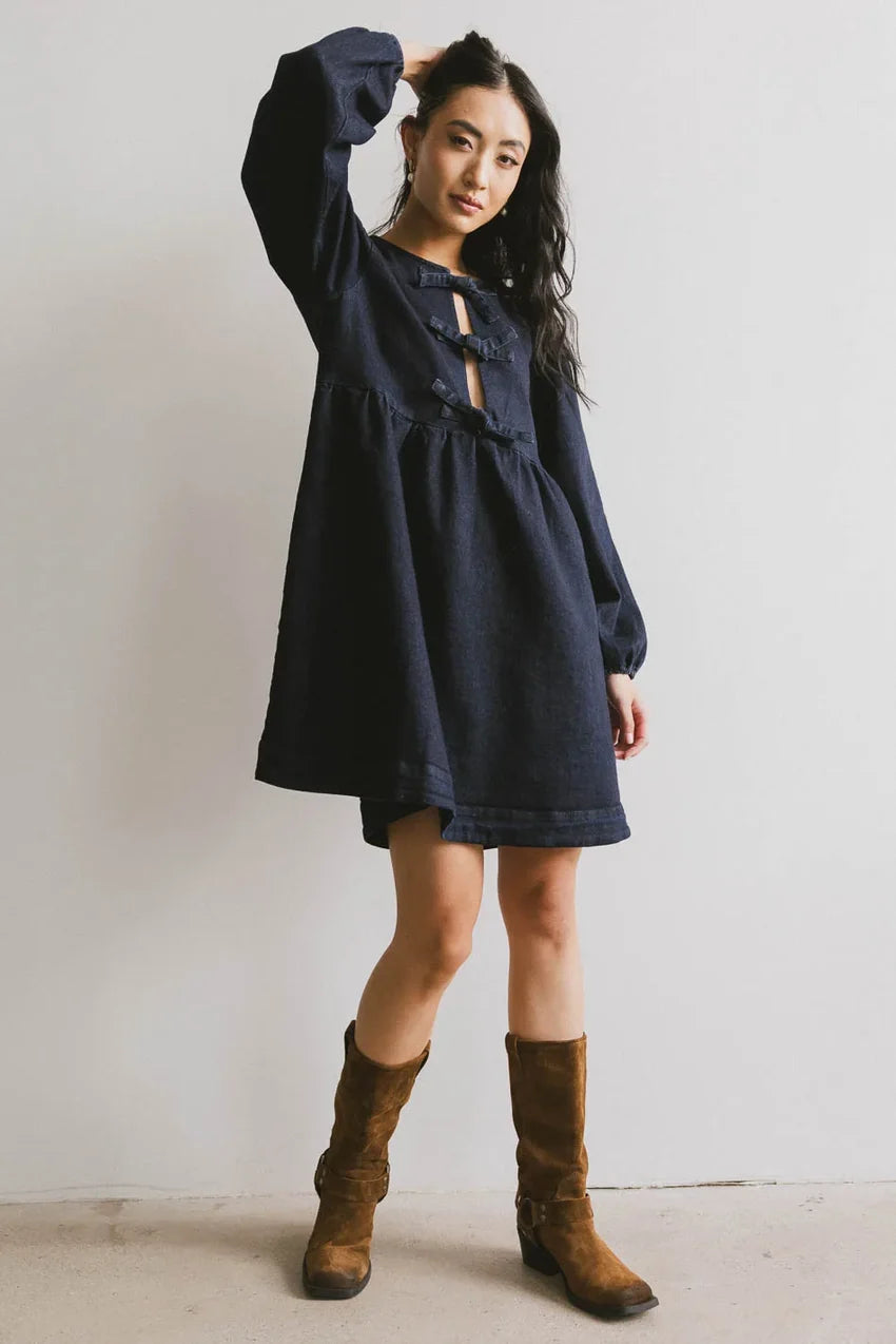 Tyler Peplum Mini Dress in Dark Wash - FINAL SALE