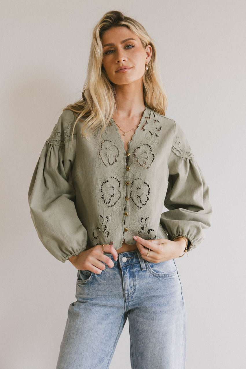 Violet Embroidered Blouse in Sage - FINAL SALE