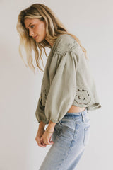 Violet Embroidered Blouse in Sage - FINAL SALE