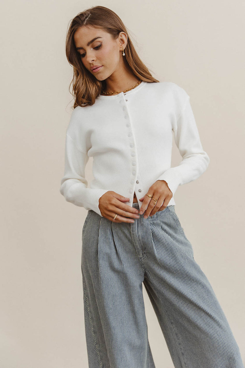 Julia Ribbed Cardigan in Cream