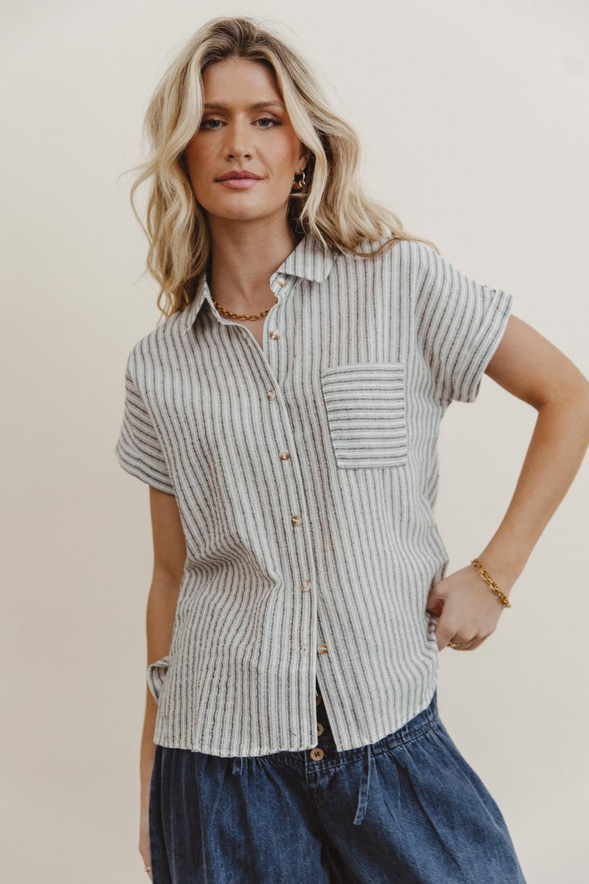 Markie Striped Button Up in Black - FINAL SALE