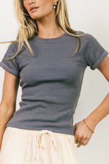Kammie Ribbed Basic Tee in Slate Blue - FINAL SALE