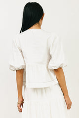Elvie Peplum Tie Blouse in White - FINAL SALE