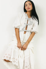Elvie Peplum Tie Blouse in White - FINAL SALE