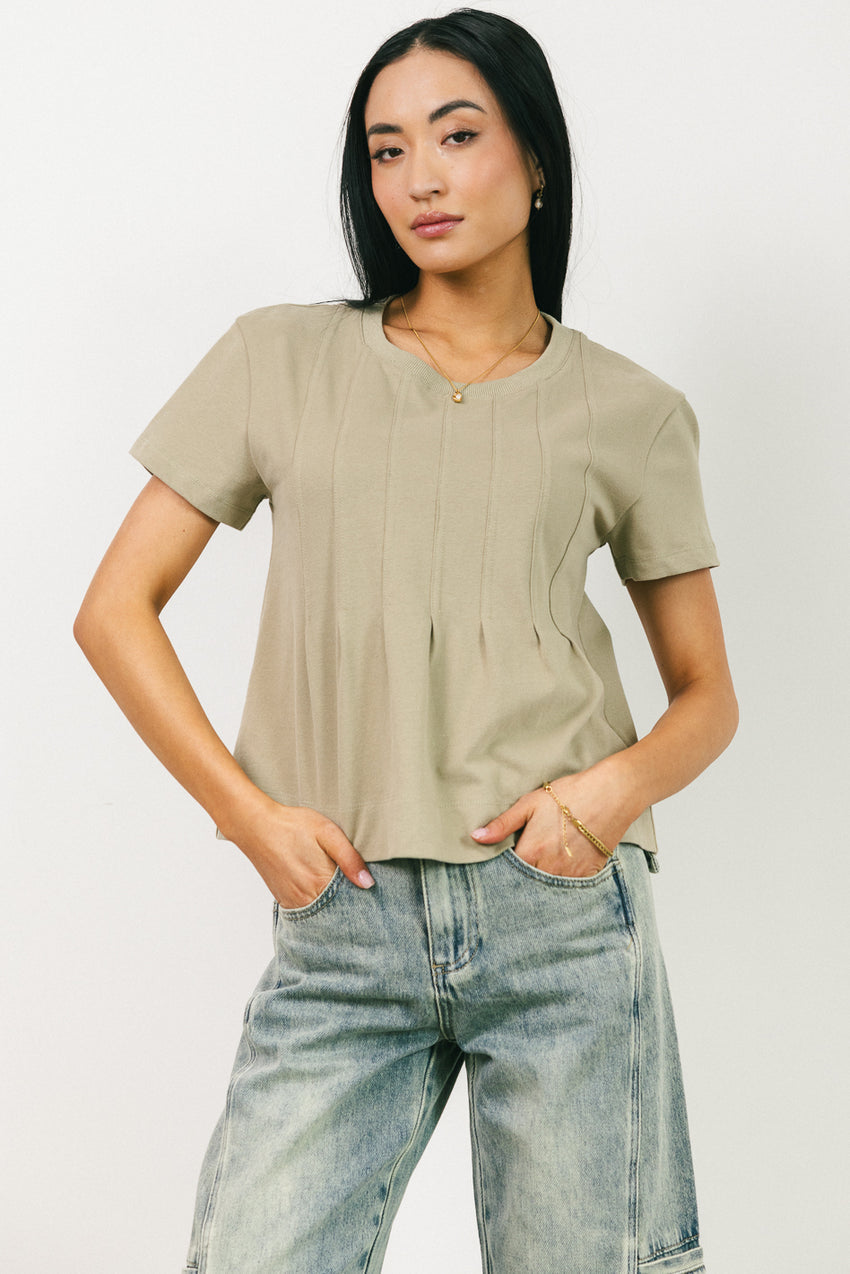 Cattelain Pleated Top in Olive - FINAL SALE