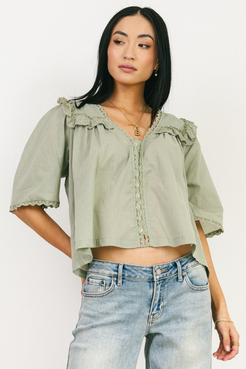 Potter Lace Blouse in Sage - FINAL SALE