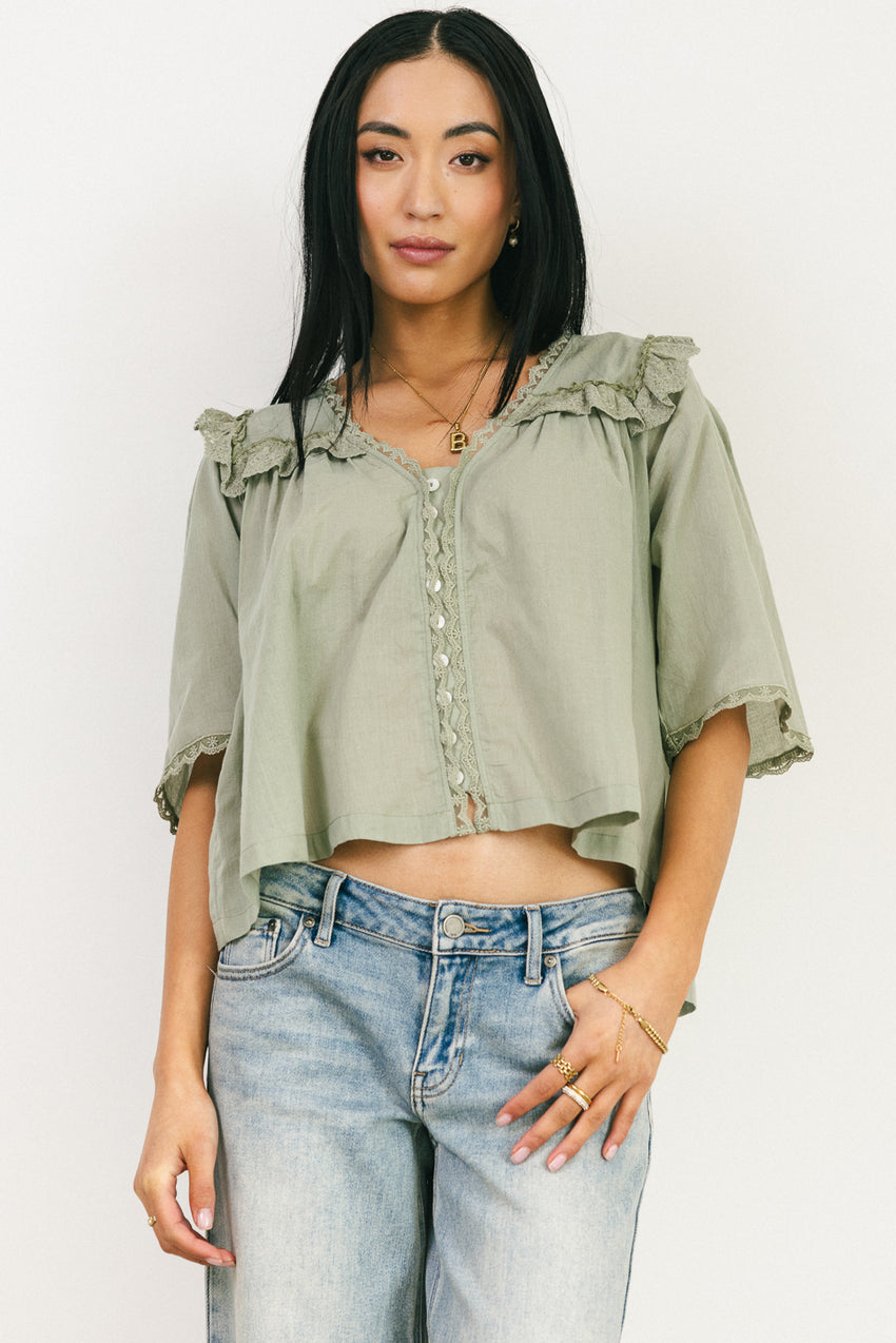 Potter Lace Blouse in Sage - FINAL SALE