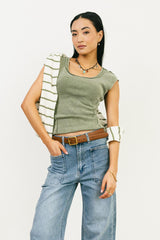 Penny Cap Sleeve Top in Olive - FINAL SALE