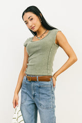 Penny Cap Sleeve Top in Olive - FINAL SALE