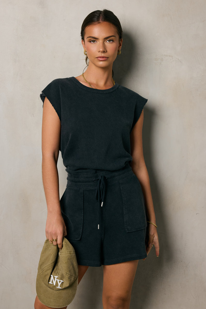 Remi Cutoff Romper in Black - FINAL SALE