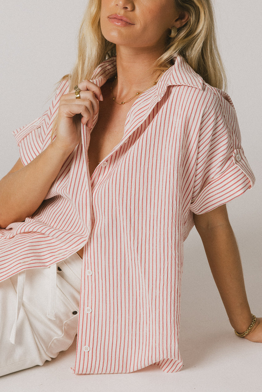Douglas Striped Button Up in Red - FINAL SALE