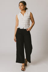 Russel Smocked Button Up in White - FINAL SALE