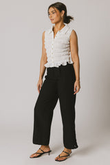 Russel Smocked Button Up in White - FINAL SALE