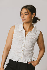 Russel Smocked Button Up in White - FINAL SALE