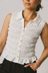 Russel Smocked Button Up in White - FINAL SALE