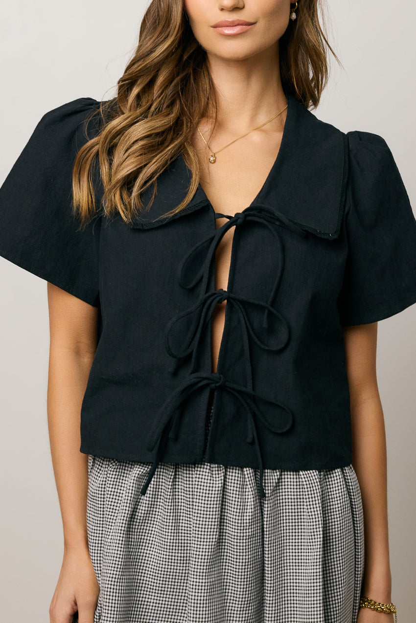 Ethan Tie Front Blouse in Black - FINAL SALE