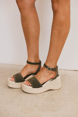 Pascha Wedge Sandal in Olive - FINAL SALE
