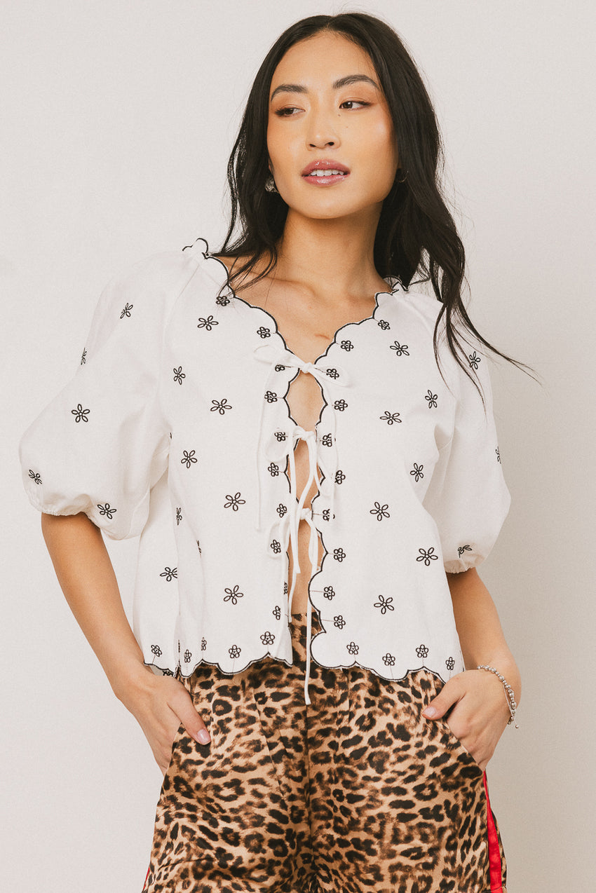Kara Embroidered Blouse in Off White - FINAL SALE