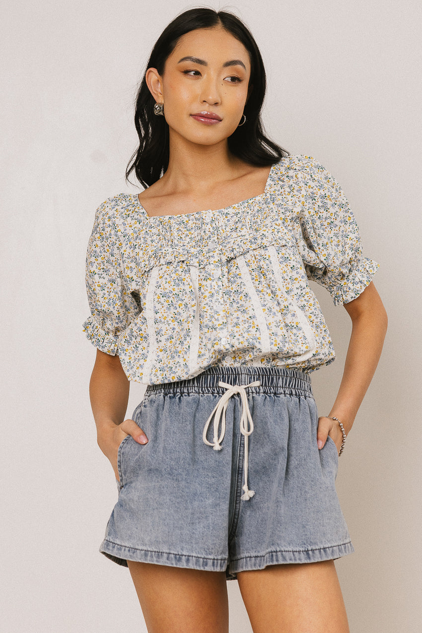 Tiffany Floral Blouse in Blue - FINAL SALE