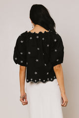 Kara Embroidered Blouse in Black - FINAL SALE