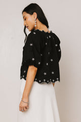 Kara Embroidered Blouse in Black - FINAL SALE