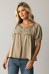 Ryder Ruffle Blouse in Olive - FINAL SALE