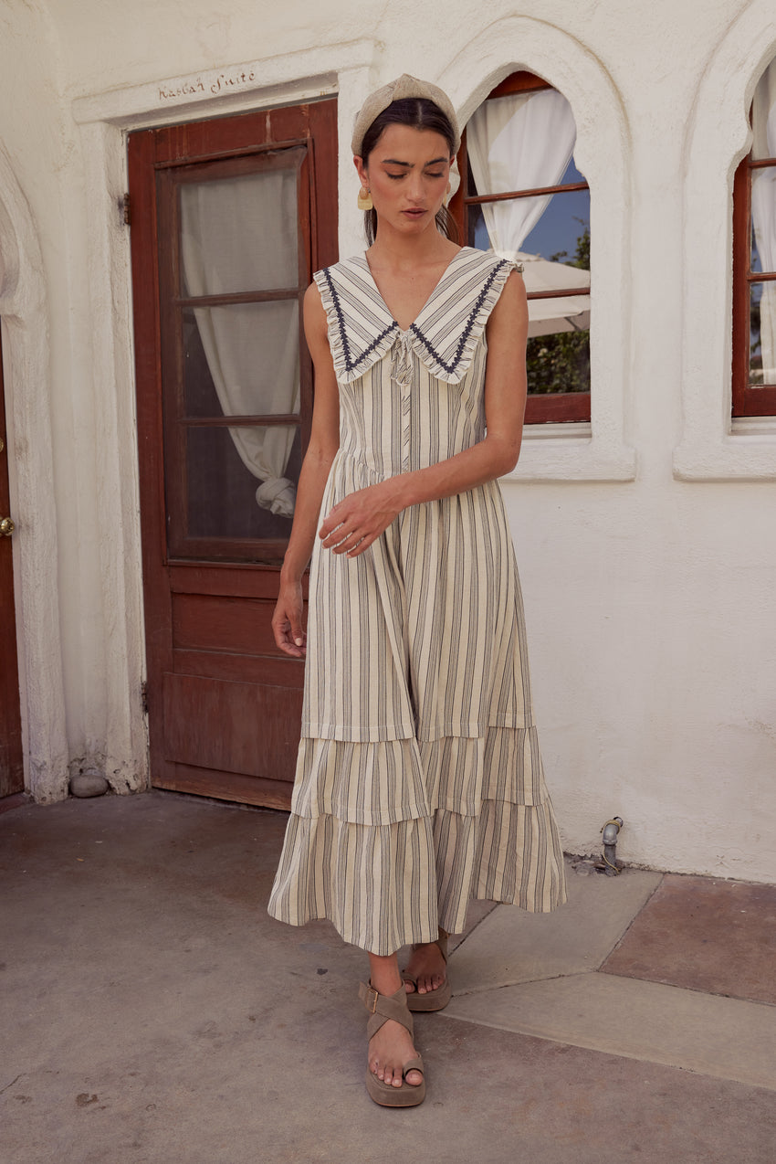 Miya Collared Midi Dress in Natural - FINAL SALE
