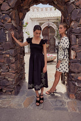 Lane Embroidered Midi Dress in Black - FINAL SALE