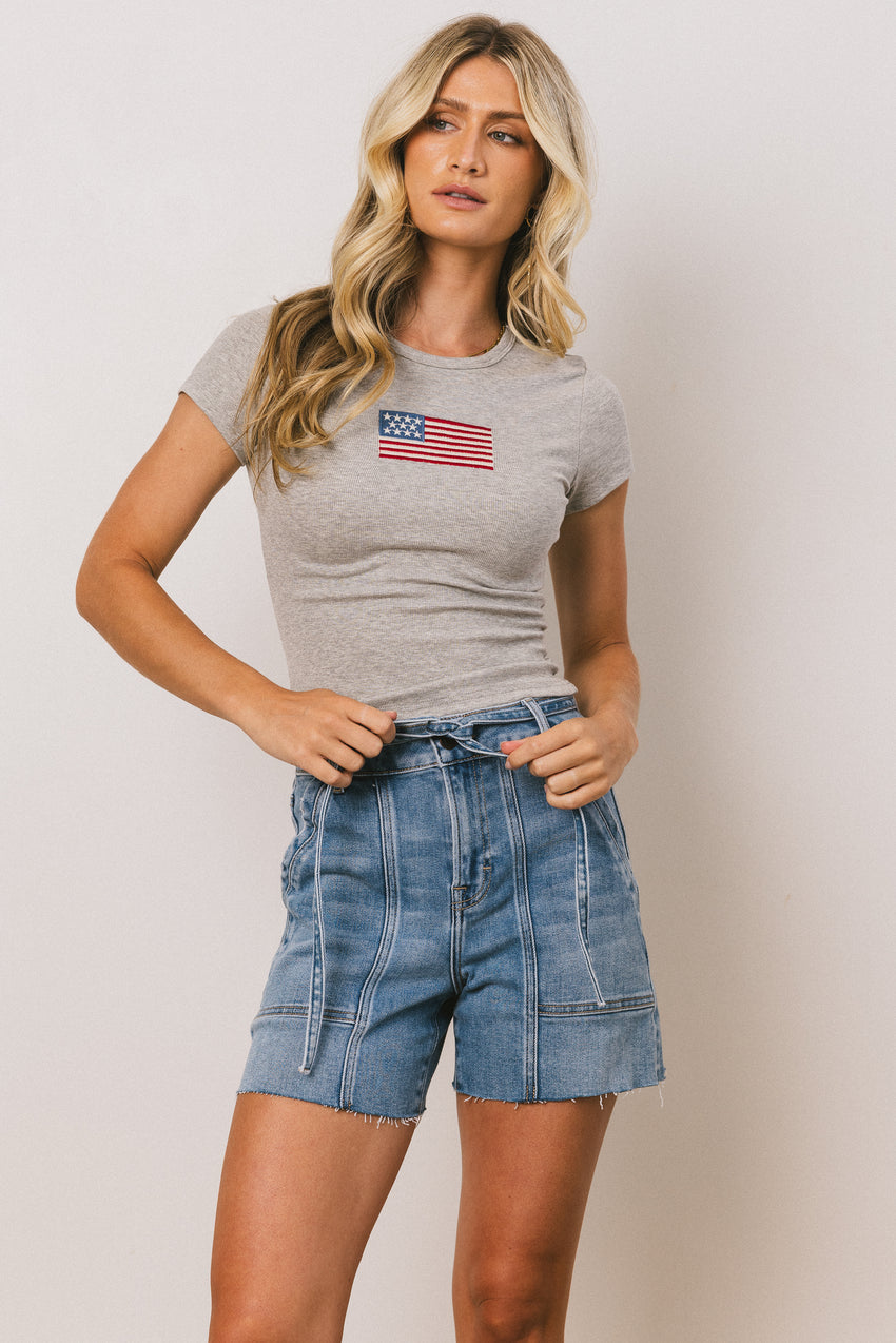American Flag Tee in Grey - FINAL SALE