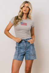 American Flag Tee in Grey - FINAL SALE