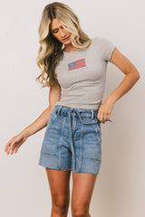 American Flag Tee in Grey - FINAL SALE