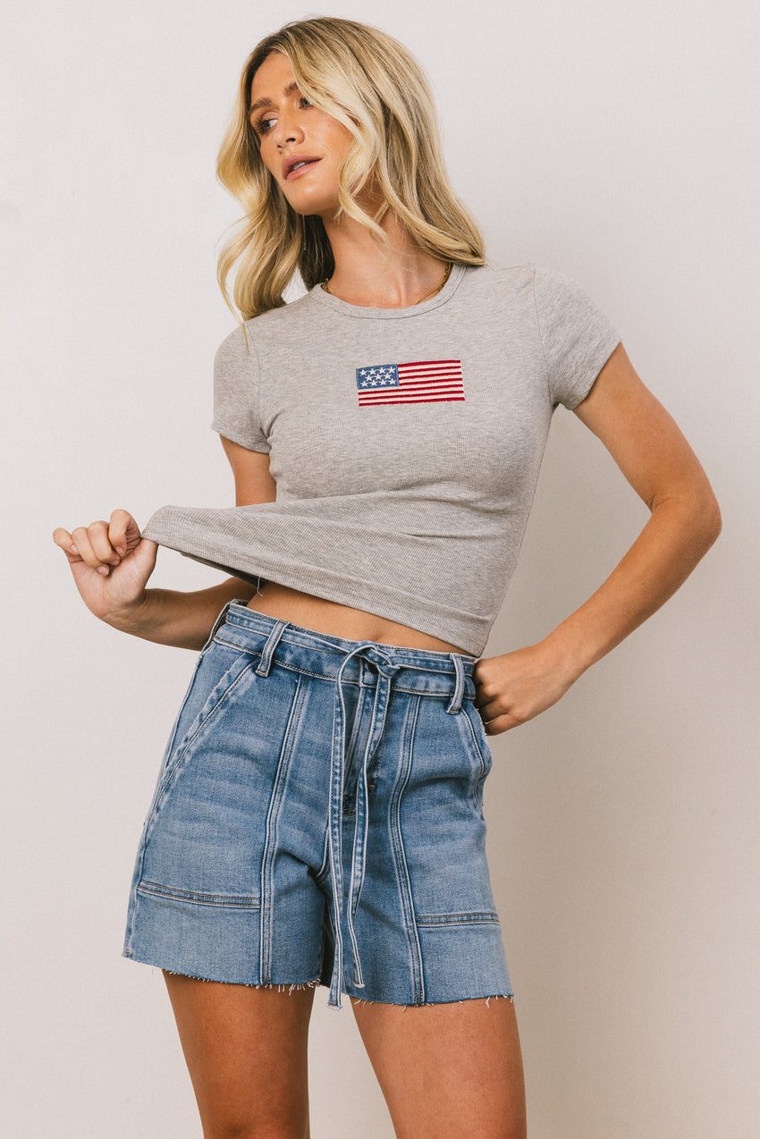 American Flag Tee in Grey - FINAL SALE