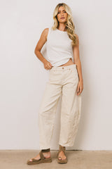 Allison Striped Barrel Jeans in Tan - FINAL SALE