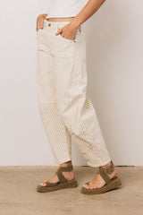 Allison Striped Barrel Jeans in Tan - FINAL SALE