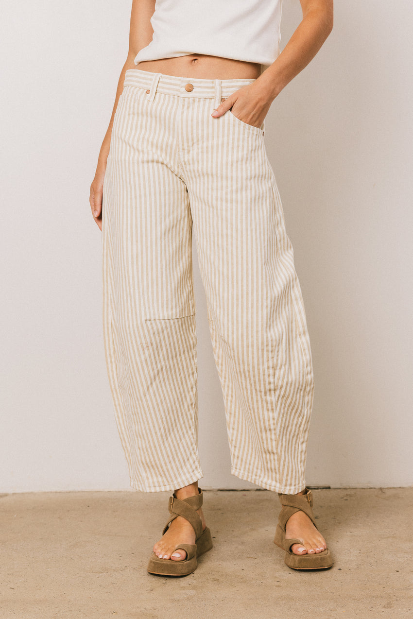 Allison Striped Barrel Jeans in Tan - FINAL SALE