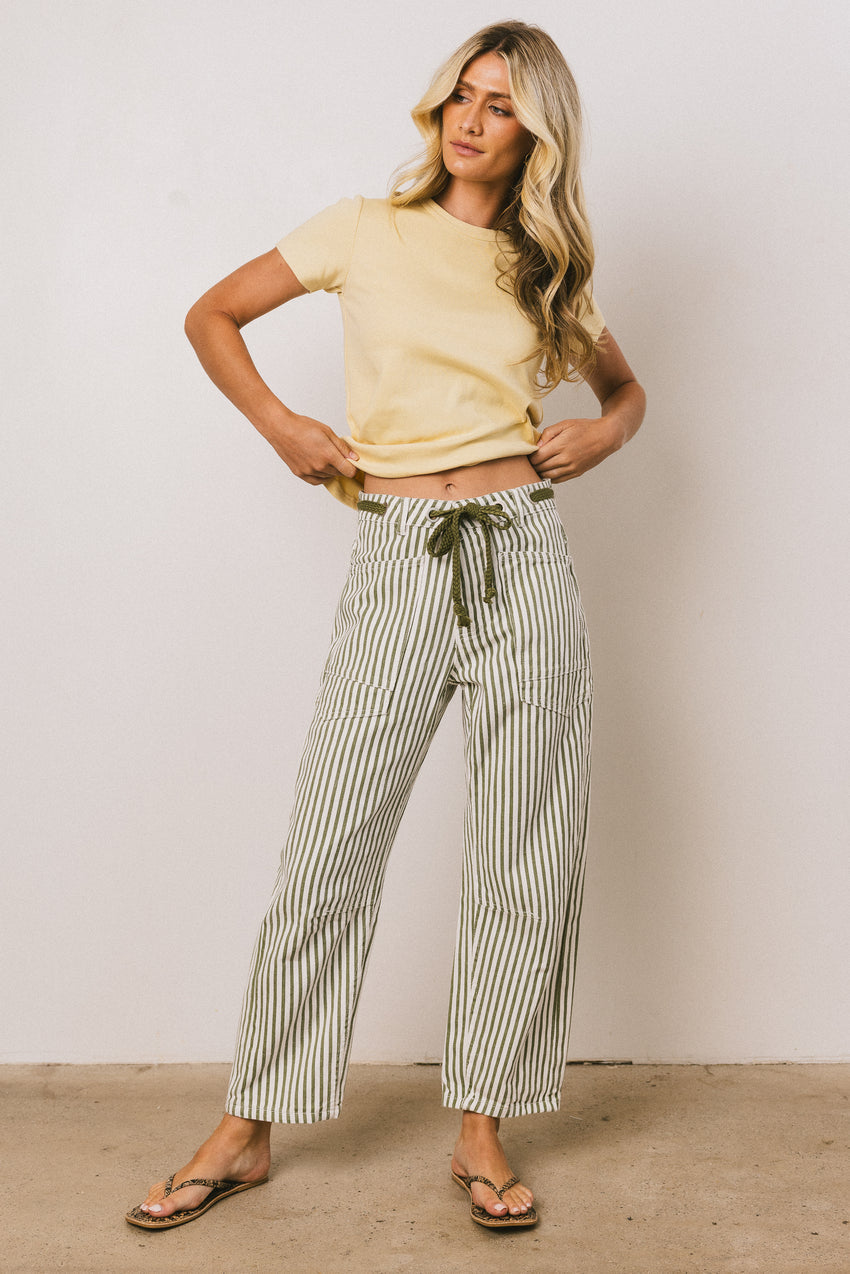 Jocelyn Barrel Jeans in Green Stripe - FINAL SALE
