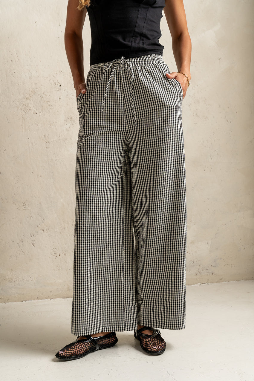 Ada Gingham Wide Leg Pants in Black - FINAL SALE