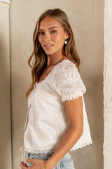 Hadley Embroidered Blouse in Cream - FINAL SALE