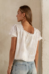 Hadley Embroidered Blouse in Cream - FINAL SALE