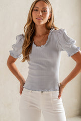 Violet Knit Top in Light Blue - FINAL SALE