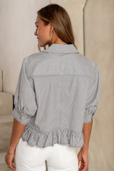 Avery Striped Blouse in Grey - FINAL SALE