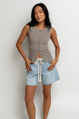 Lucas Button Up Tank Top in Taupe - FINAL SALE